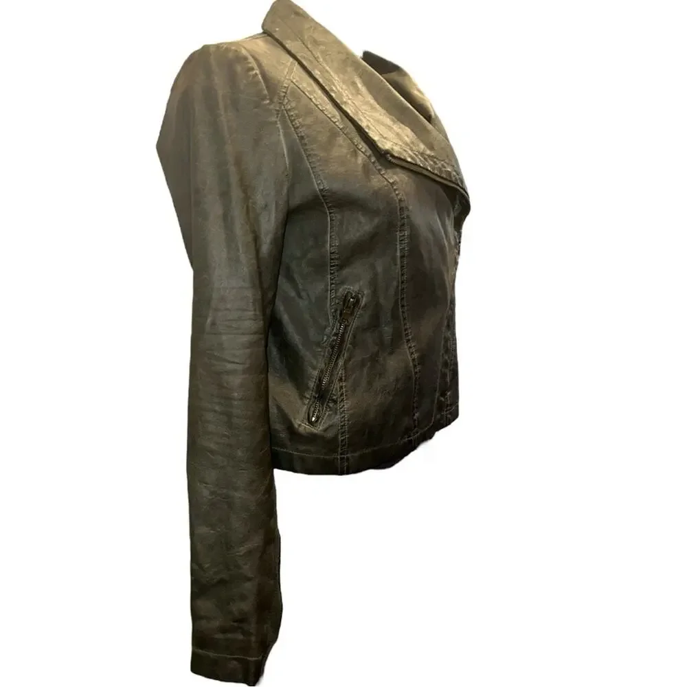 BAGATELLE Green Vegan Leather Moto Jacket Missing Size Tag - Picture 3 of 7